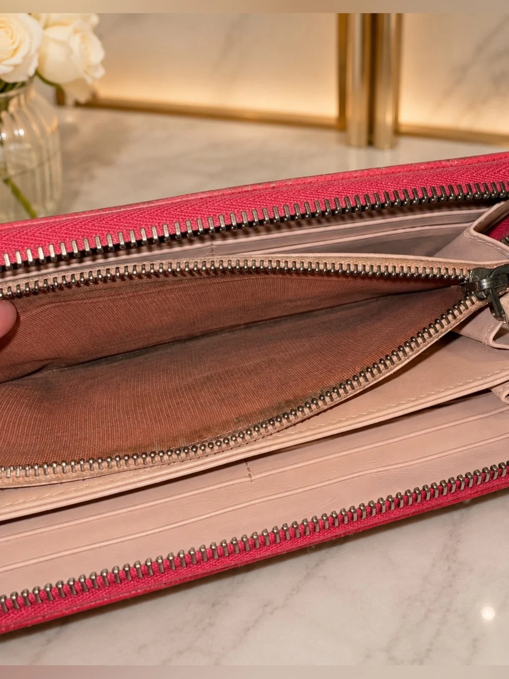 Authentic Prada Pink Saffiano Leather Zip Wallet